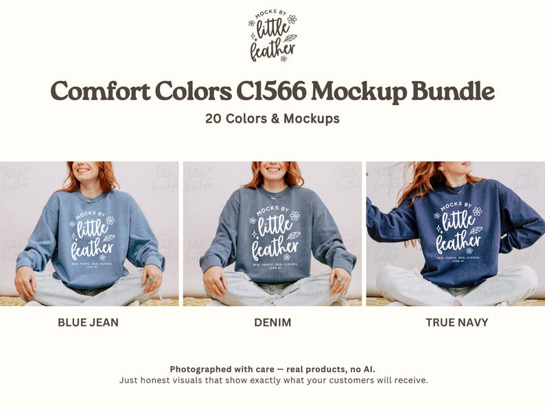 Comfort Colors 1566 Tröja Mockup Bundle | C1566 Rundkragetröja Mockups | Riktiga CC 1566 Livsstilsmodell Mockups | Alla 20 POD-färger bild 3