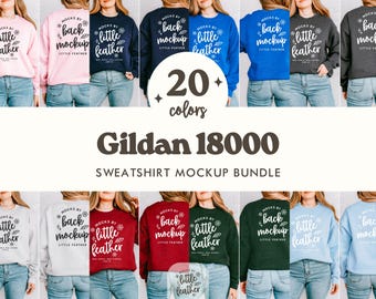 Gildan 18000 Mockup Bundle | G180 Front and Back Sweatshirt Mocks | 20 Popular Colors | Real Model, No Ai