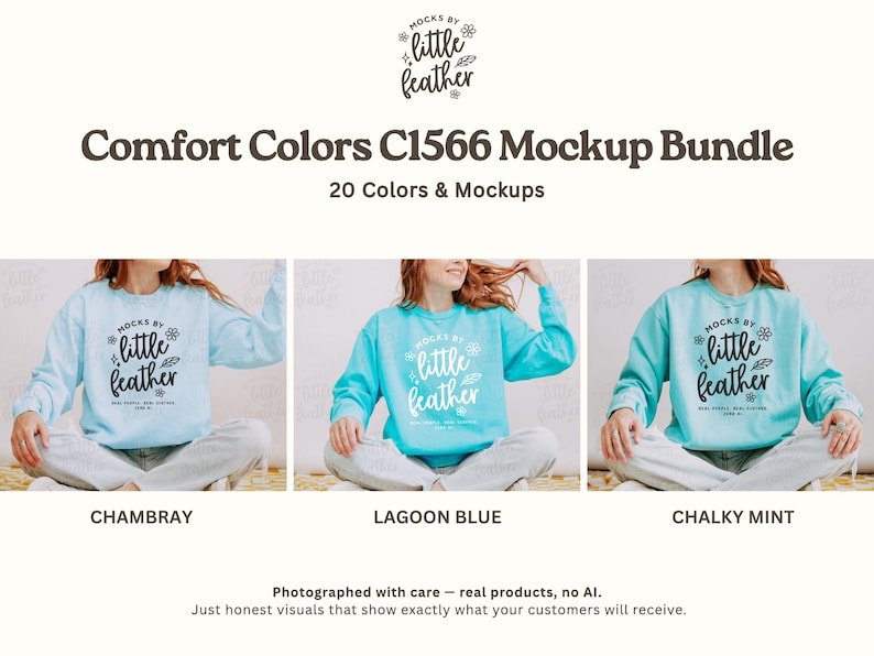 Comfort Colors 1566 Tröja Mockup Bundle | C1566 Rundkragetröja Mockups | Riktiga CC 1566 Livsstilsmodell Mockups | Alla 20 POD-färger bild 7