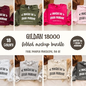 Gildan 18000 Flat Lay Mockup Bundle | G180 Folded Crewneck Sweater Mock-Up | G18000 Sweatshirt Mock Up | Real Mockup | Trendy Boho Aesthetic
