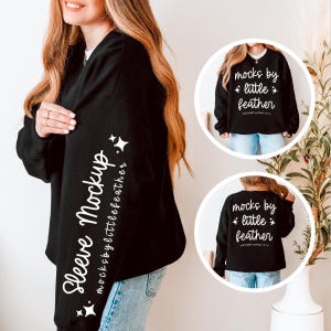 Black Gildan 18000 Front Back Mockup | G180 Sweater Side by Side Mock Up | G18000 Crewneck Split View Sleeve Mock-Up | Trendy Real Person