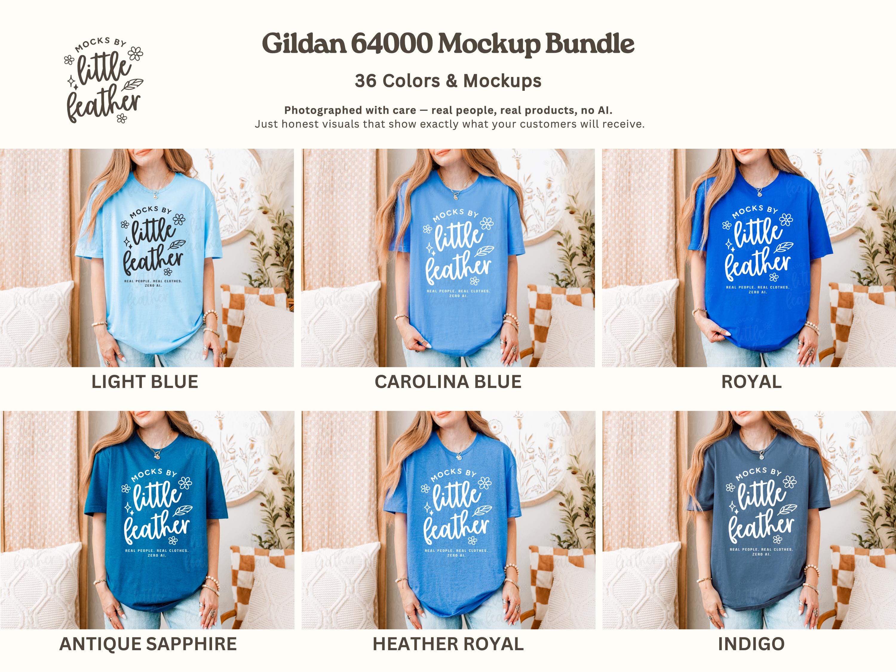 Gildan 64000 T-shirt Mockup Bundle | 36 Colors | Real Model No AI 