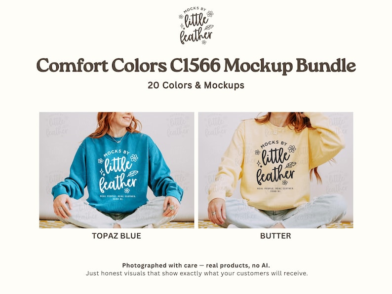 Comfort Colors 1566 Tröja Mockup Bundle | C1566 Rundkragetröja Mockups | Riktiga CC 1566 Livsstilsmodell Mockups | Alla 20 POD-färger bild 8