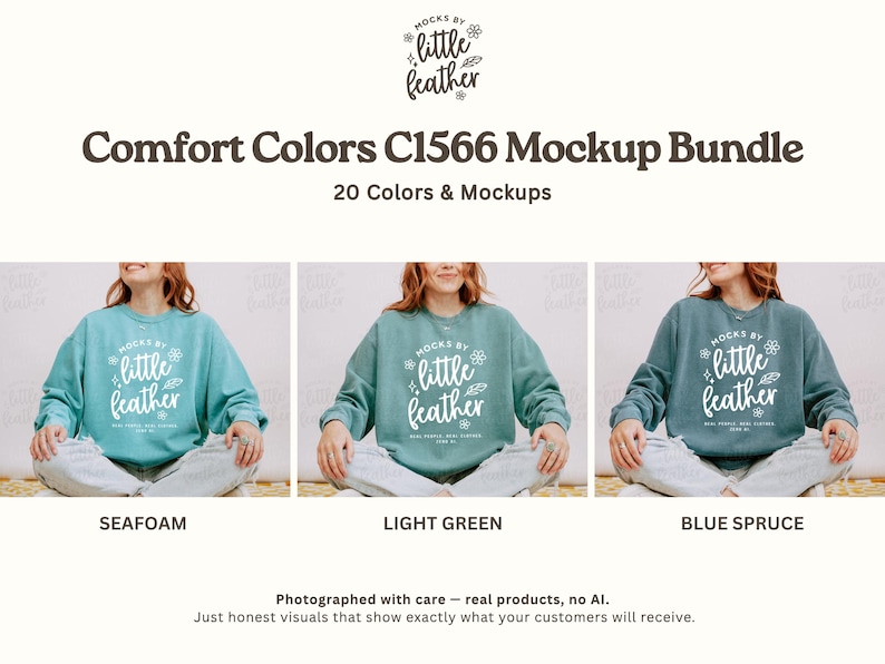 Comfort Colors 1566 Tröja Mockup Bundle | C1566 Rundkragetröja Mockups | Riktiga CC 1566 Livsstilsmodell Mockups | Alla 20 POD-färger bild 5