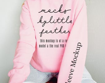 Gildan 18000 Mockup Pink, Gildan Sleeve Mockup, 18000 Light Pink Mockup, Gildan Light Pink, Real Model Mockup, Cozy Cute Mockup