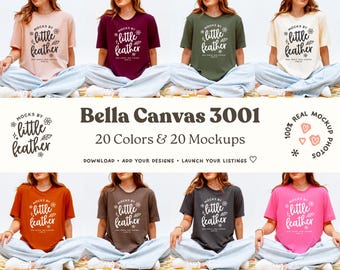 Bella Canvas 3001 T-Shirt Mockup Bundle | 24 Popular BC3001 Shirt Colors | Real Model, No Ai