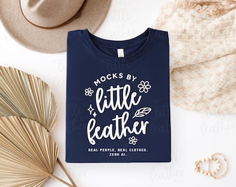 Bella Canvas 3001 Flat Lay Mockup (Color: Navy) | BC3001 Folded T-Shirt Mockup | Simple Boho Aesthetic