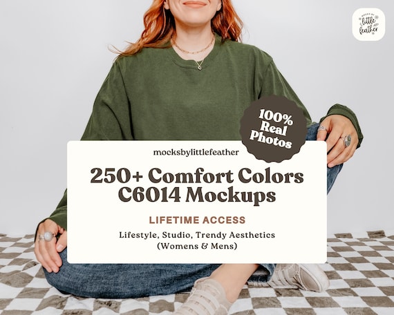 Comfort Colors 6014 Mockup Bundle | C6014 Lifetime Access | Long Sleeve T-Shirt Mock Up | Oversized Shirt Mock-Up | Trendy Simple Aesthetic