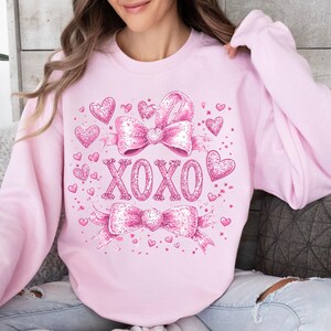 Valentine XOXO Coquette Sparkly Glitter Png, Valentines Day Shirt Design,Xoxo PNG,  Valentines Day PNG, Pink Faux Sequins Valentines Png
