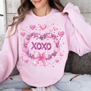 Valentine XOXO Coquette Sparkly Glitter Png, Valentines Day Shirt Design,Xoxo PNG,  Valentines Day PNG, Pink Faux Sequins Valentines Png