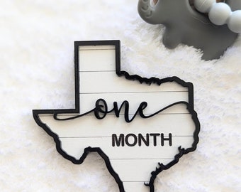 Watch your Baby Grow | Adorable Texas Shaped Milestones | Photo Props for New Mom | Black and White Shiplap | infant to 1 year old