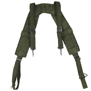 Authentic Belgian M56 Suspenders Individual Equipment Harness HStrap OD Green Military Surplus Uniform Field Gear Belgium M1956 M-56
