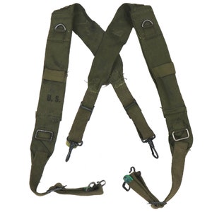 Authentic U.S Army WWII Korean War M1945 Field Pack Suspenders M-45 M1944 WW2 OD Green Military Surplus Uniform Field Gear