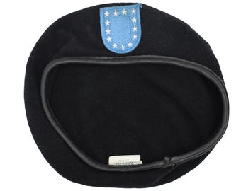 Authentic U.S Army Black Service Uniform Beret ASU with Blue Flsah Patch