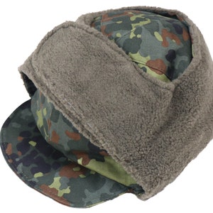 Authentic German Army Flecktarn Winter Hat Bundeswehr Camo Military Surplus Uniform Camouflage Field Cap Winter Pile Cap Hat