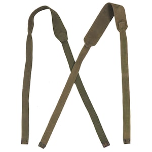 Authentic British Army WWII P37 Suspenders Brace Shoulder Strap WW2 Cotton Khaki Green M51 Military Surplus Uniform Field Gear