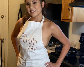 Side Boob Chef apron in Rose Gold on white