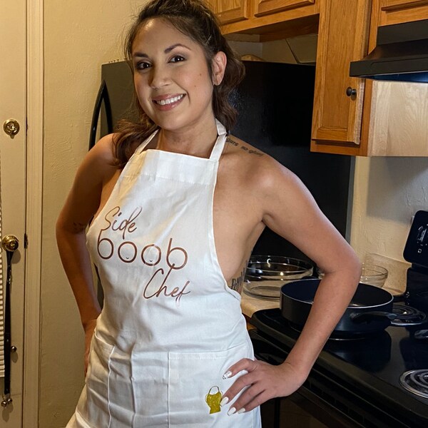 Side Boob Chef apron in Rose Gold on white