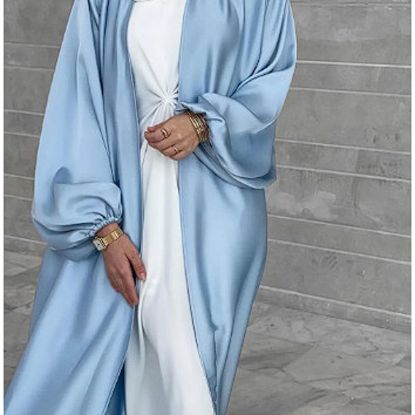 Abayas femme caftan musulman manches bouffantes à lacets longueur maxi robes du ramadan jilbabs ouvert devant Abayas vêtement d'extérieur cardigan manteaux