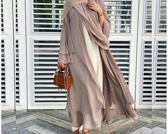 Ramadan Eid Mubarak Abaya ouverte Kimono en mousseline de soie dubaï turquie Islam caftan Robe musulmane vêtements Abayas pour femmes Robe Femme Caftan