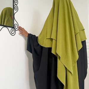 Long Khimar Ramdan Eid Musulman Long Hijab Foulard Jilbab Jubha une pièce pour femme Vêtements islamiques Hijabs Musulman Vêtement de prière Geel groen