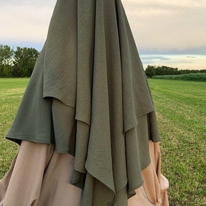 Long Khimar Ramdan Eid Musulman Long Hijab Foulard Jilbab Jubha une pièce pour femme Vêtements islamiques Hijabs Musulman Vêtement de prière Leger groen