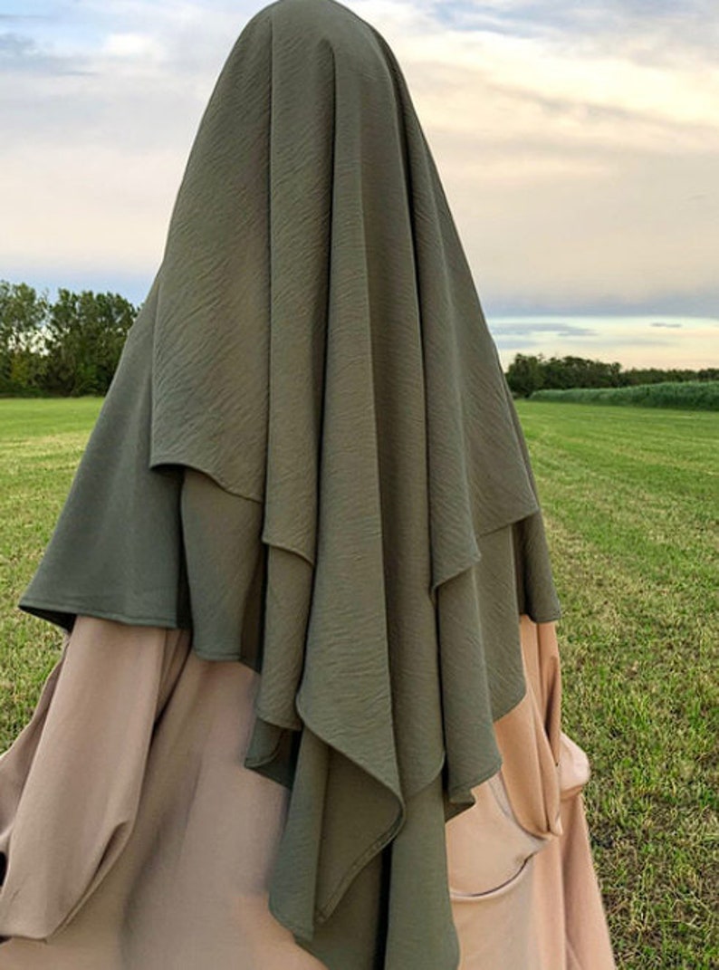 Long Khimar Ramdan Eid Musulman Long Hijab Foulard Jilbab Jubha une pièce pour femme Vêtements islamiques Hijabs Musulman Vêtement de prière Leger groen