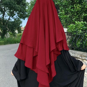 Long Khimar Ramdan Eid Musulman Long Hijab Foulard Jilbab Jubha une pièce pour femme Vêtements islamiques Hijabs Musulman Vêtement de prière Wijn rood