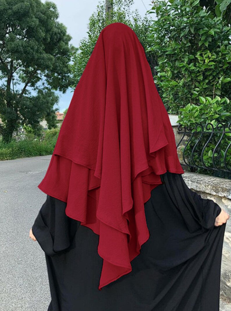 Long Khimar Ramdan Eid Musulman Long Hijab Foulard Jilbab Jubha une pièce pour femme Vêtements islamiques Hijabs Musulman Vêtement de prière Wijn rood