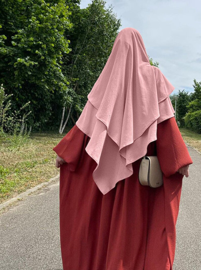 Long Khimar Ramdan Eid Musulman Long Hijab Foulard Jilbab Jubha une pièce pour femme Vêtements islamiques Hijabs Musulman Vêtement de prière Rose