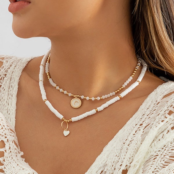 White Bead Necklace Etsy