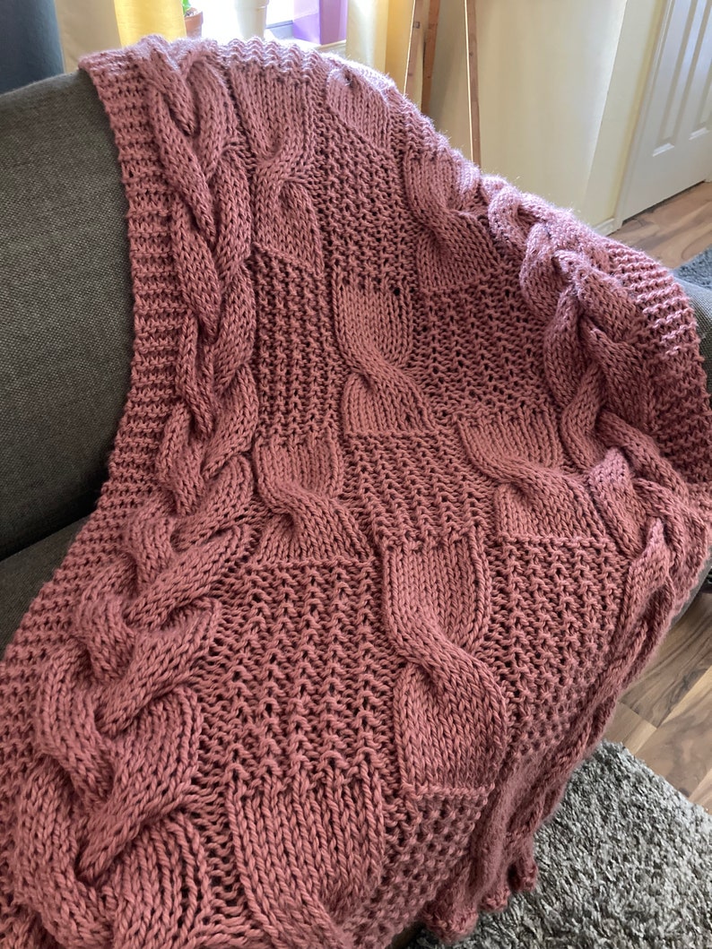 Cable Blanket _ Knit & Purl Pattern Etsy