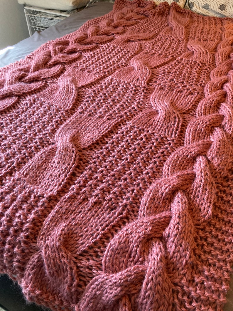 Cable Blanket _ Knit & Purl Pattern Etsy