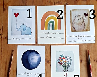 Postcard set / watercolor postcards / hand-painted / birthday / baby / wedding / birth