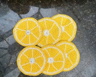 Set of 6 handmade crochet lemon coaster