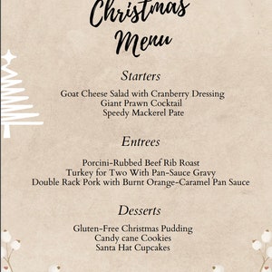 Editable Christmas Menu