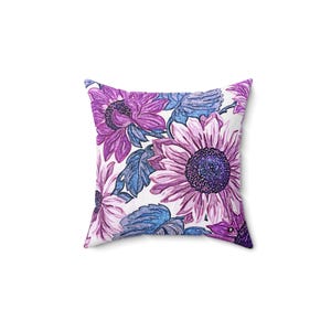 Blooms of Serenity: A Dance of Purple and Blue Petals - The Alien Space Square Pillow