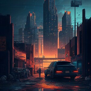 Urban Dystopia: Detroit Cyberpunk Skyline Poster