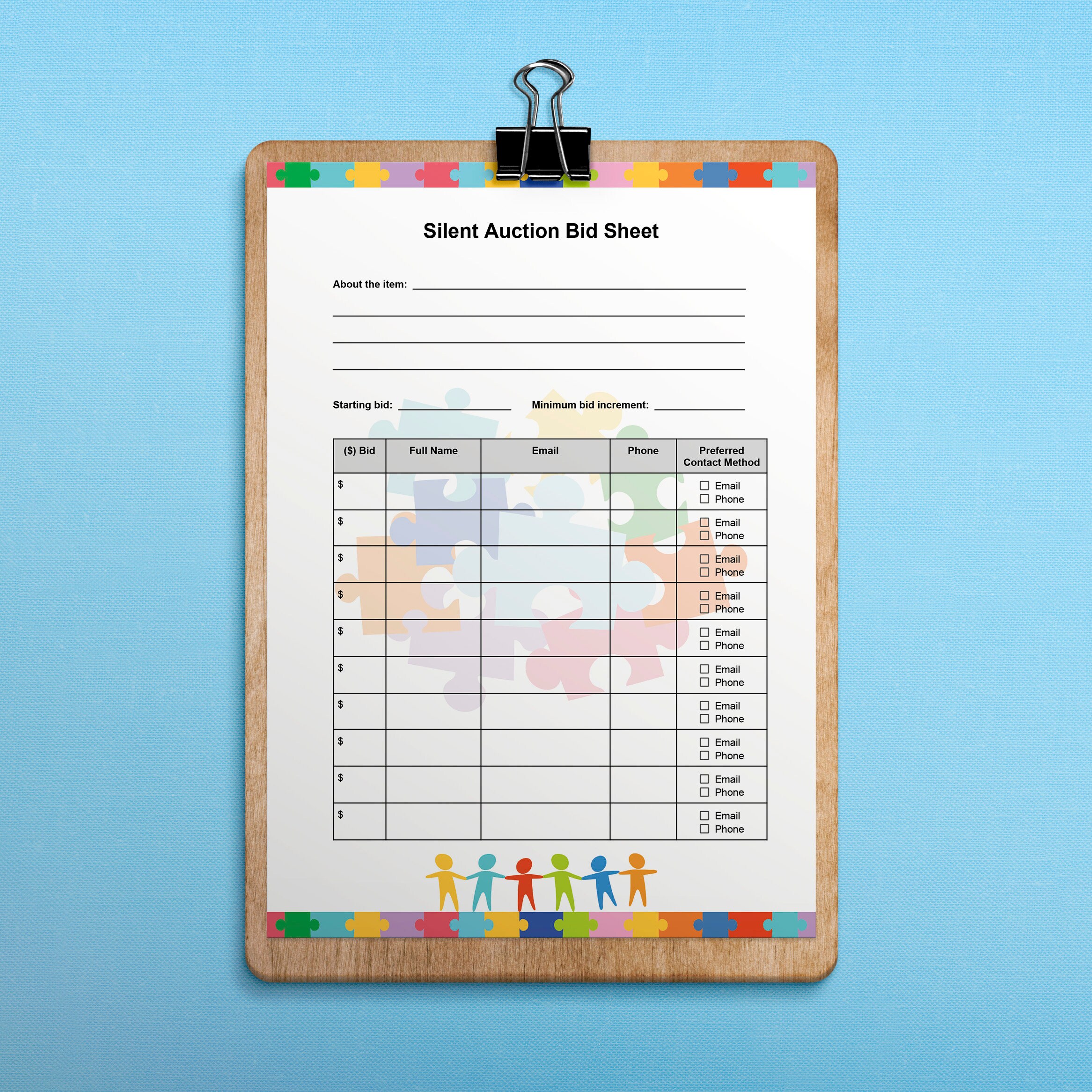 Editable PDF, Silent Auction Sheet for Charitable Events, Inclusive ...