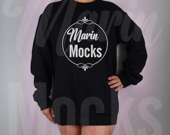 Gildan 18000 Pullover Mockup, Gildan 18000 Crew Mockup, Gildan Crew Pullover Mockup, Gildan Schwarzer Rundhalsausschnitt, Schwarzer Pullover