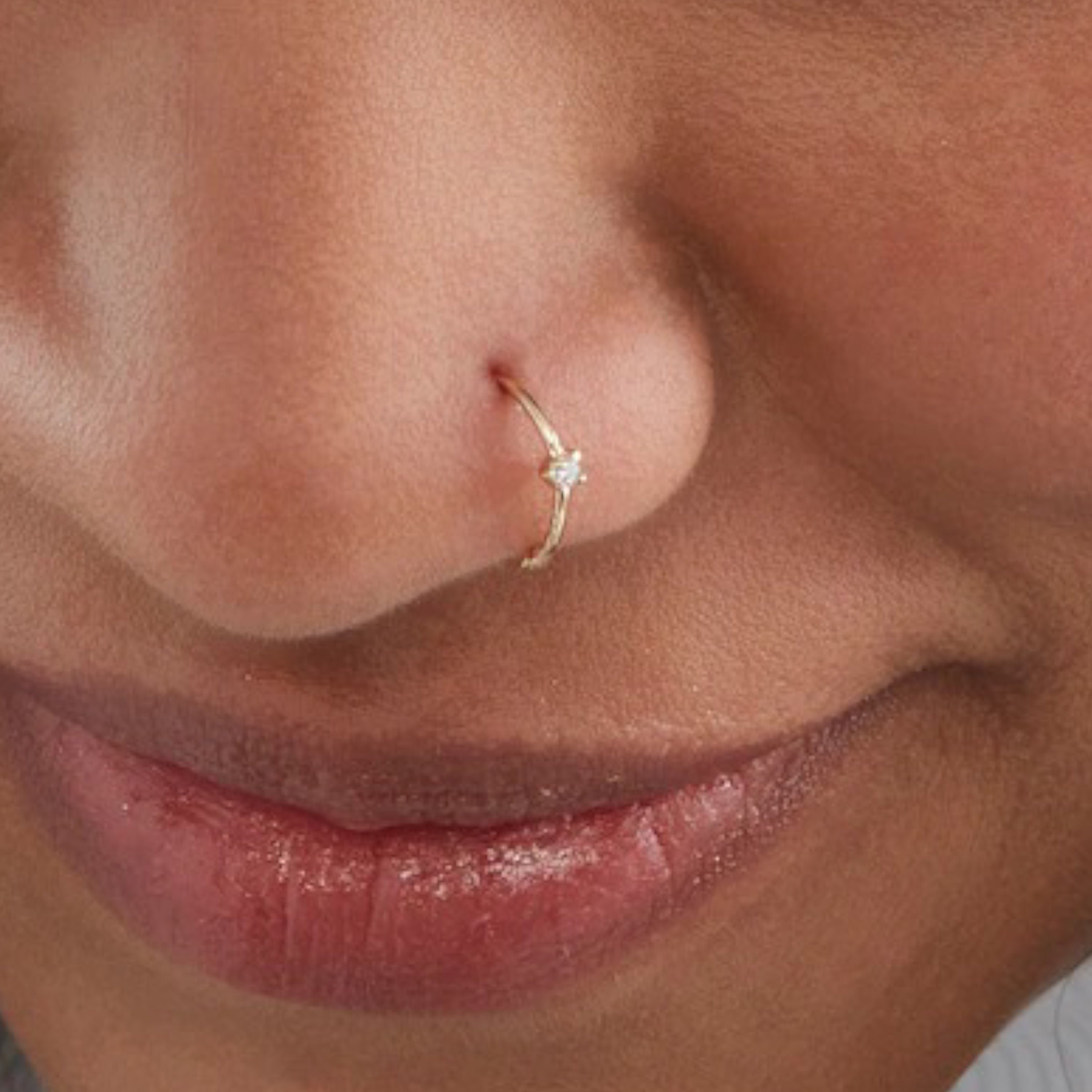 14k yellow gold nose ring,diamond nose ring genuine diamond nose bali nose  ring | eBay