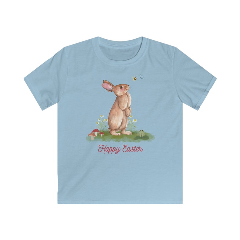 T-shirt Softstyle pour enfants, T-shirt de Pâques, T-shirt de conception de lapin pour enfants. Cadeau parfait pour Pâques. Light Blue