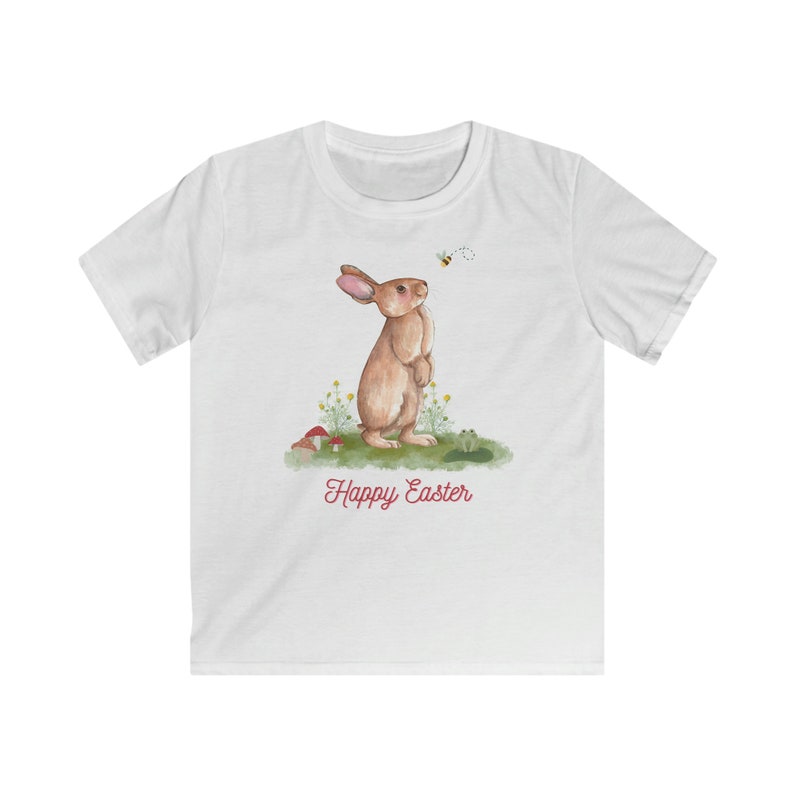 Kids Softstyle Tee, Easter T Shirt, Childrens Rabbit design T Shirt. Perfect gift for Easter. White