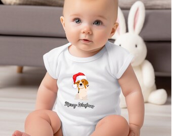 Christmas Bodysuit for baby. Unisex with Dog Graphic, Merry Woofmas.