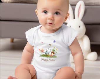 Infant Fine Jersey Bodysuit, Baby all in one vest, babygro, Easter design. Cottage core style.