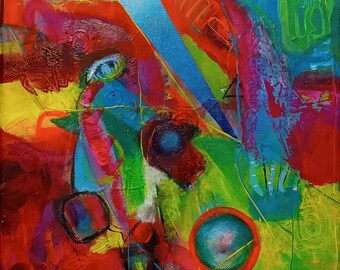 30cmX30cm kleurrijk origineel abstract schilderij op canvas, abstract acrylschilderij