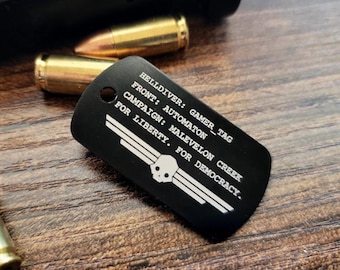 Personalized Hell Diver Dog Tag | Steel Gamer ID Engraved Tag | Spread Democracy