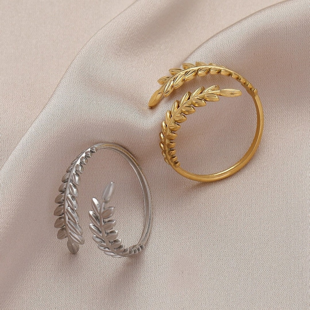 Leaf Adjustable Ring Minimalist Gold Leaf Ring Open Silver Etsy