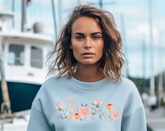 Grafik Sweatshirt mit Wildblumen, Blumen Shirt, Geschenk für Sie, Geschenk für Mama, Natur Sweatshirt