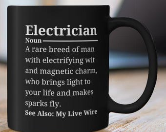 Electrician Mug, Funny Electrical Worker Gift, Tradesman Cup, Magnetic Charm Present